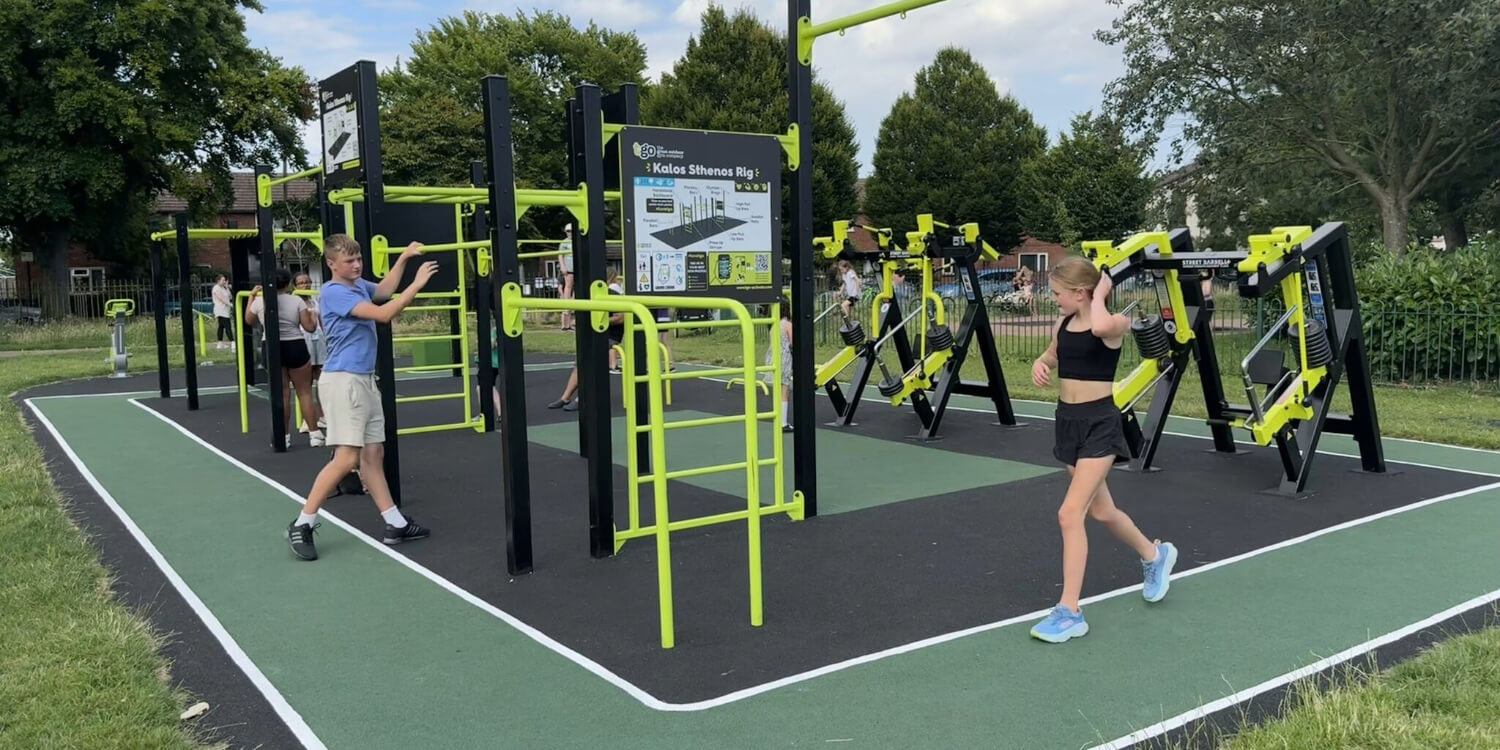 TGO outdoor gym equipped with calisthenics and fitness equipment for strength and cardio training in public spaces.